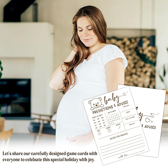 30 PCS Cute Bear Baby Predictions Cards Baby Shower Game for Boy Girl, Double-Sided Games Gender Neutral Gender Reveal Party Supplies & Decor-C09