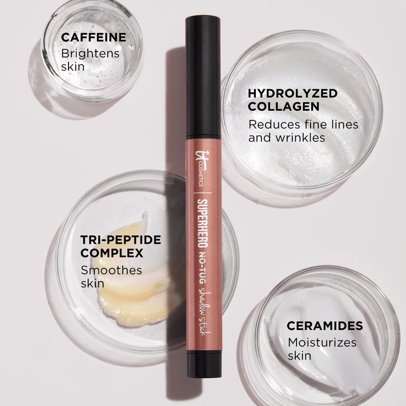IT Cosmetics Superhero No-Tug Waterproof Eyeshadow Stick, Tough Tan - Warm Matte Medium Tan - Longwear, Blendable Cream Eyeshadow with Built-In Primer - Suitable for Sensitive Eyes - 0.05 oz
