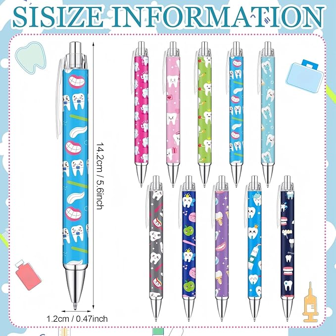 30 Pcs Teeth Pens Bulk Dental Gifts Retractable Dentists Ballpoint Pen Black Ink with Paper Scroll Inside Dental Assistant Accessories Dentists Gifts for Office School Stationery