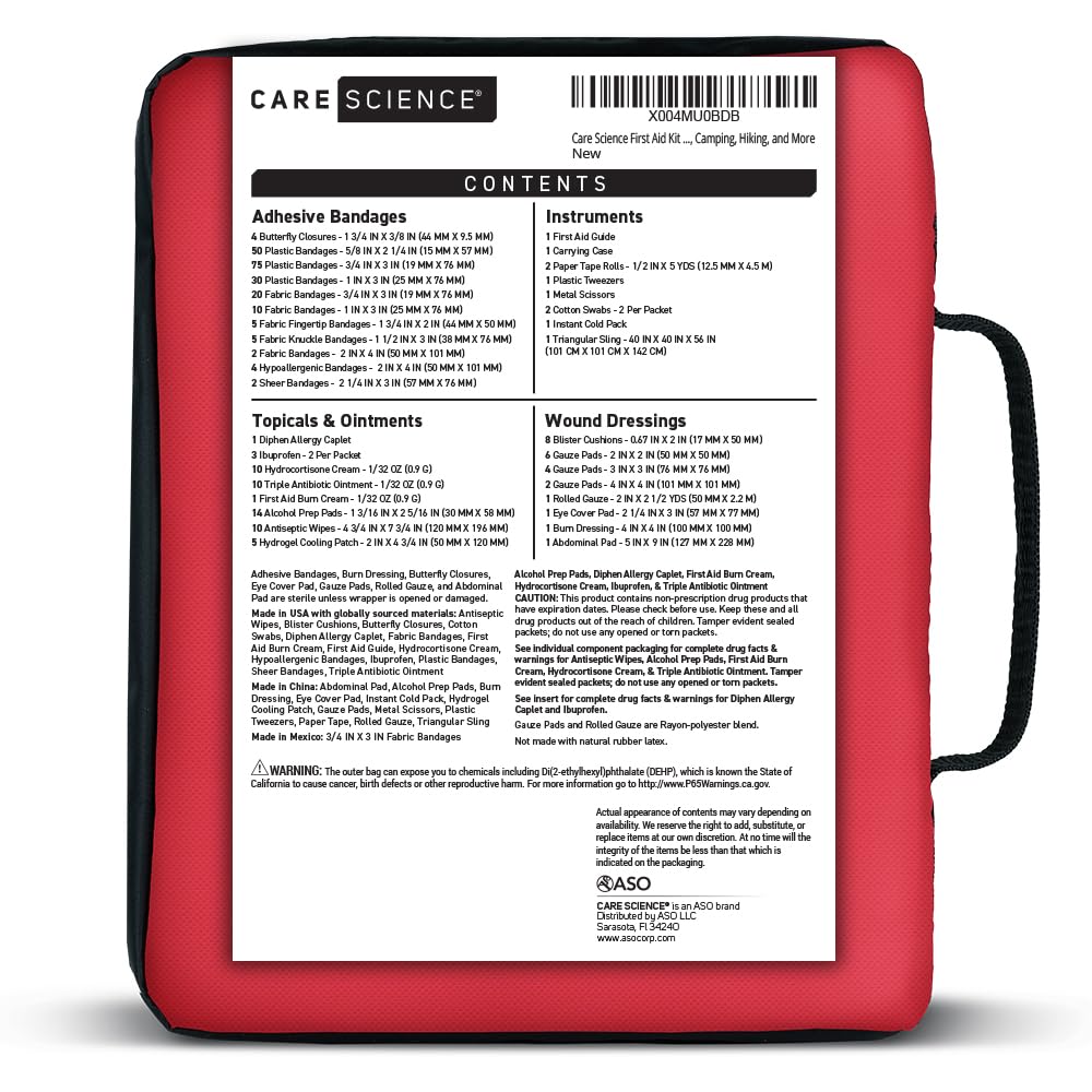 Care Science First Aid Kit All Purpose, 300 Pieces | Professional Use for Travel, Work, School, Home, Car, Survival, Camping, Hiking, and More