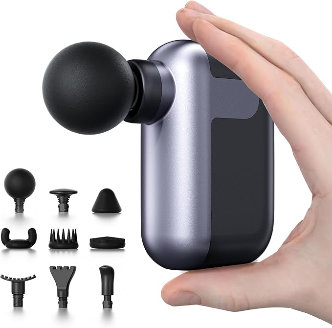 Mini Massage Gun with 10 Massage Heads, Percussion Deep Tissues Handheld Muscle Massager, 8mm Amplitude High-Intensity Massager Gun for Pain Relief for Office Gifts for Her, Home, Athletes