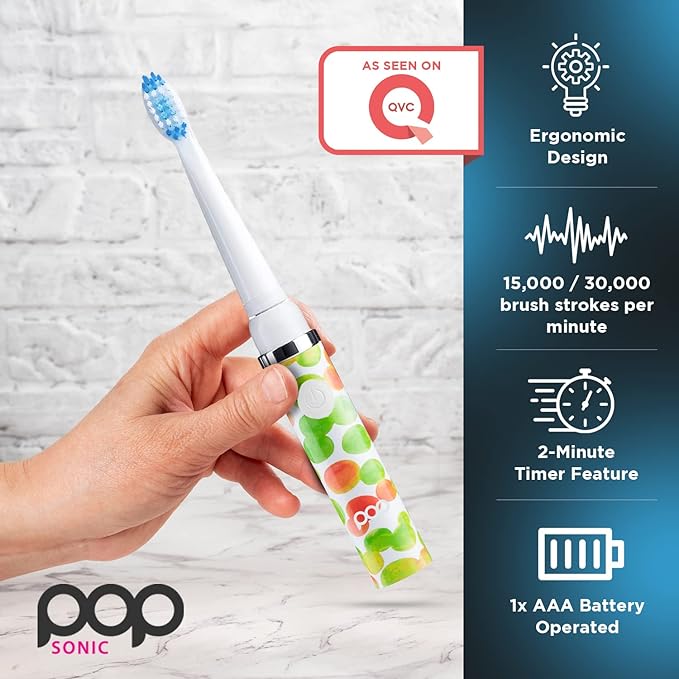 Pop Sonic Electric Toothbrush (Green Bubble) - Travel Toothbrushes w/AAA Battery | Kids Electric Toothbrushes with 2 Speed & 15,000-30,000 Strokes/Minute, Dupont Nylon Bristles