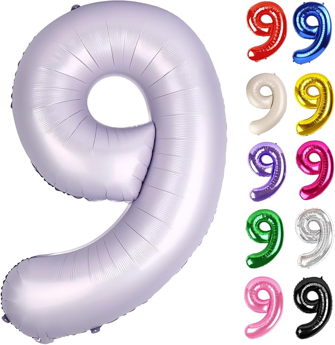 Lilac Number 9 Balloon 40 Inch, Lavender 9 Balloon Number, 9th Birthday Decorations, Lilac Mauve Party Supplies for Boys Girls