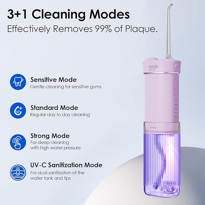 Portable Eco-Friendly Water Flosser 225ML Long-Lasting Endurance Travel Oral Irrigator for Gum Care/Implants/Braces (Pink)