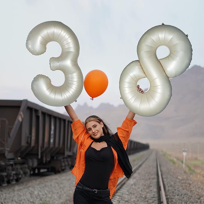 Number 3 Balloons White Sand Three Balloon for 3 Year Old Birthday Decorations 40 Inches Cream White Large Numbers 3rd Birthday Party Nude Ballons Beige 3 Digital Neutral Balloon Pearl White 3