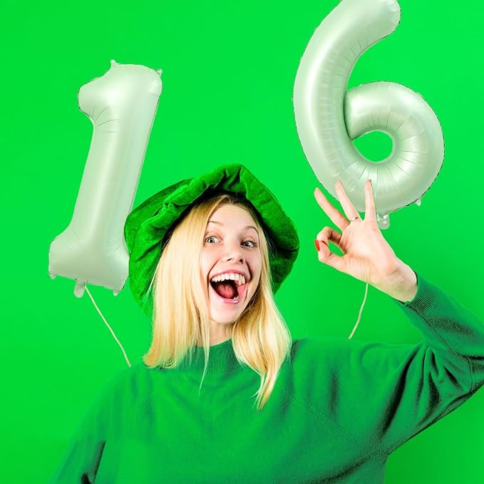 40 Inch Number 16 Balloons, Olive Green Giant Jumbo Helium Number 16 Foil Balloons for 16th 61th Birthday Party Anniversary Events Boys Girls Decorations Supplies