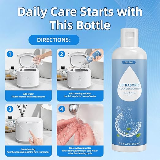 BCOM Ultrasonic Retainer Cleaner Solution, Jewelry Cleaner Solution Deep Clean for Retainer, Mouthguards, Night Guards, Aligners and Jewelry Ring, Odor Stain Remover for Cleaner 8.5 oz,2 Pack