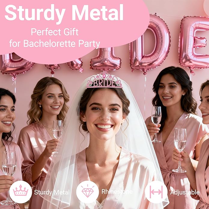 3Pcs Bride to Be Sash with Crown and Veil for Bachelorette Party Decorations，Bridal Shower Accessories for Gift, Favors