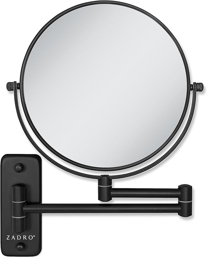 Zadro 7" Wall Mounted Wardrobe, Vanity Makeup Mirror with Magnification & Extending Arm (Large | 12.25" x 12" | 8X/1X, Black)