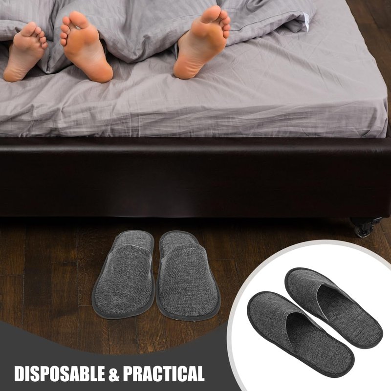 Disposable Cotton Linen Hotel Slippers Non-Slip Foldable Lightweight Guest Slippers Pack of 20 for Home Spa Travel