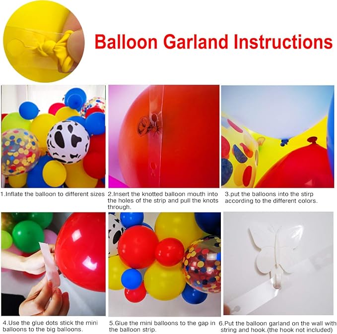 Red Yellow Blue Balloon Arch & Garland Kit with12" 5" Cloud Cow Print Balloons Fruit Green Latex Balloons Confetti Balloon Set for Baby Shower Kids Birthday Party Decorations