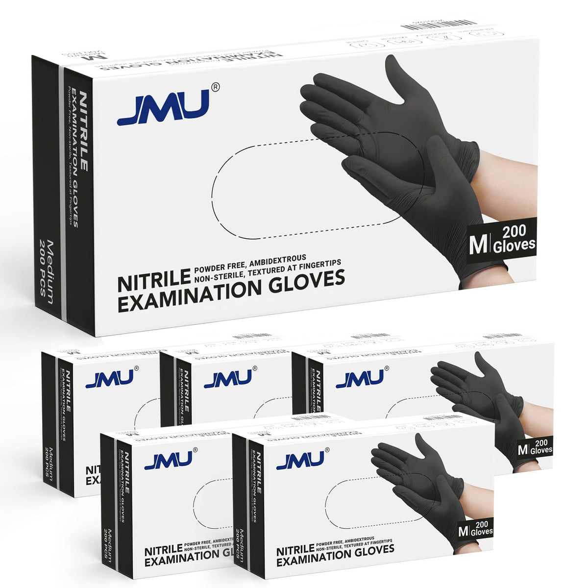 JMU Black Nitrile Gloves Medium Bulk, Case of 1200, 3.5Mil, Latex Free Powder Free