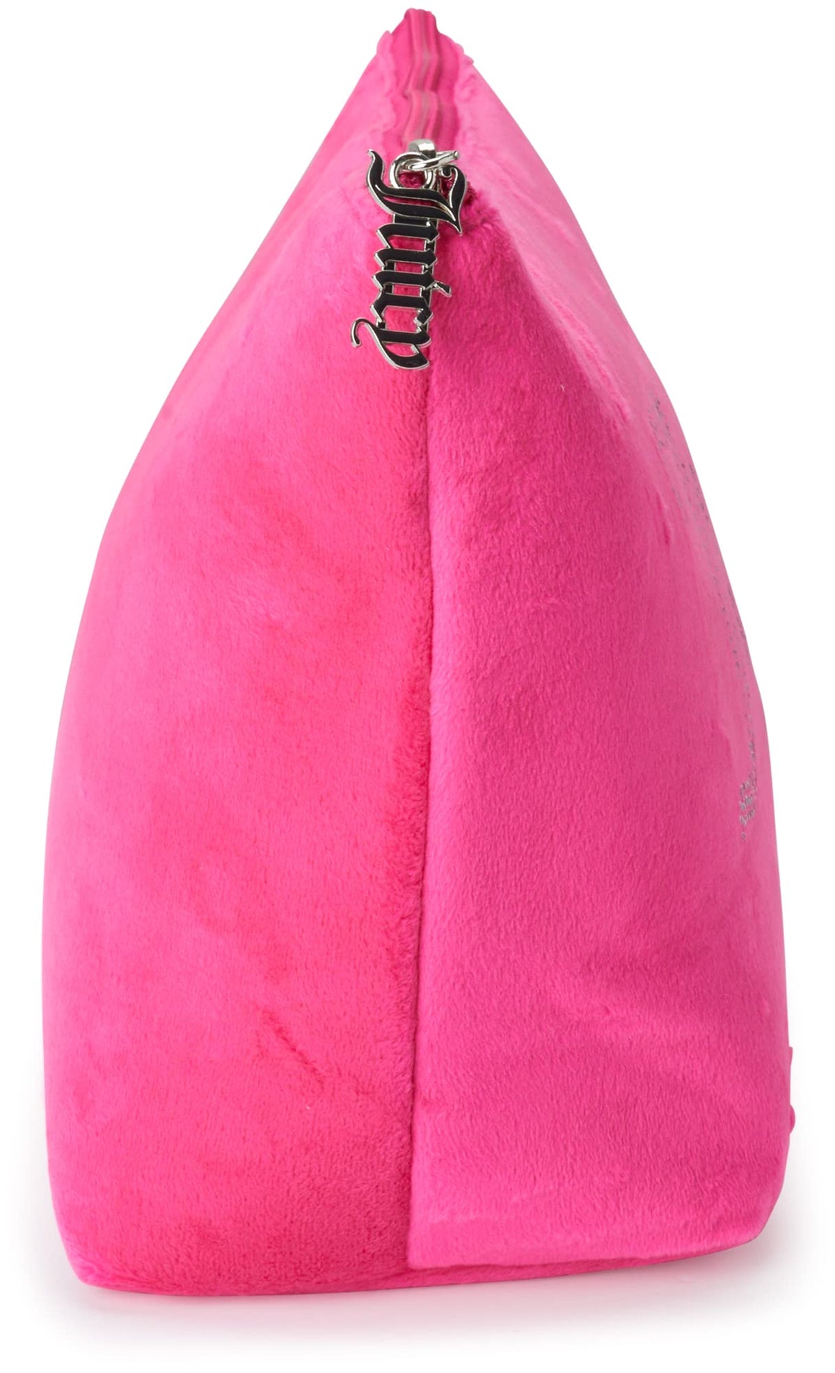 Juicy Couture Hot Pink Makeup Bag Cosmetics Organizer Travel Essentials Zip Top Wedge Velour Rhinestones