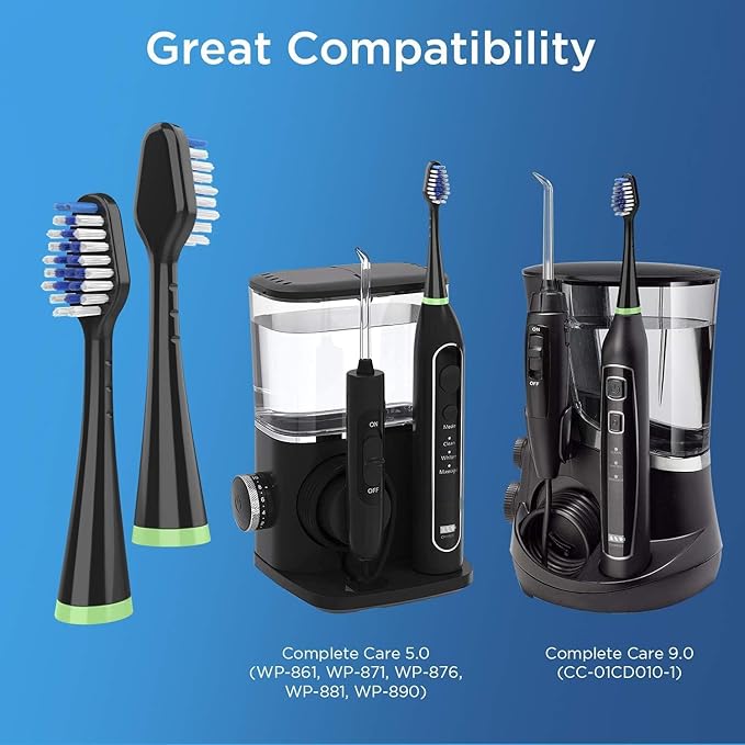 Replacement Toothbrush Heads for Waterpik Complete Care 5.0/9.0 (CC-01/WP-862), STRB-8WB, (8-Pack, Black)