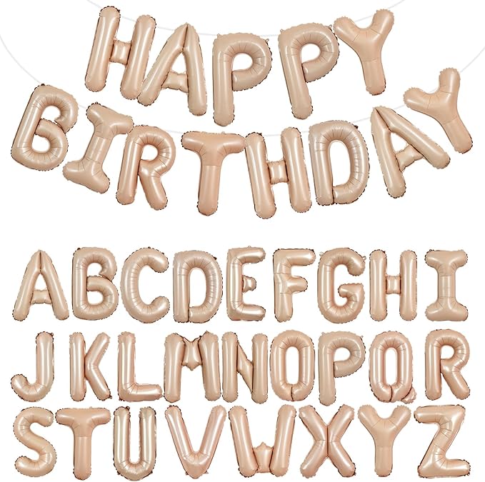 TONIFUL 65 Pcs 16 Inch Caramel Happy Birthday Balloons and 2 Sets A-Z Foil Letters Balloons DIY Personalized Phrase Banner for Birthday Celebration Halloween Thanksgiving Christmas Party Decorations