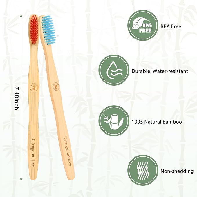 20 Count Bamboo Toothbrushes - BPA Free Soft Bristles Natural Toothbrush Set - Biodegradable & Compostable Eco-Friendly Wooden Toothbrush, Multicolor