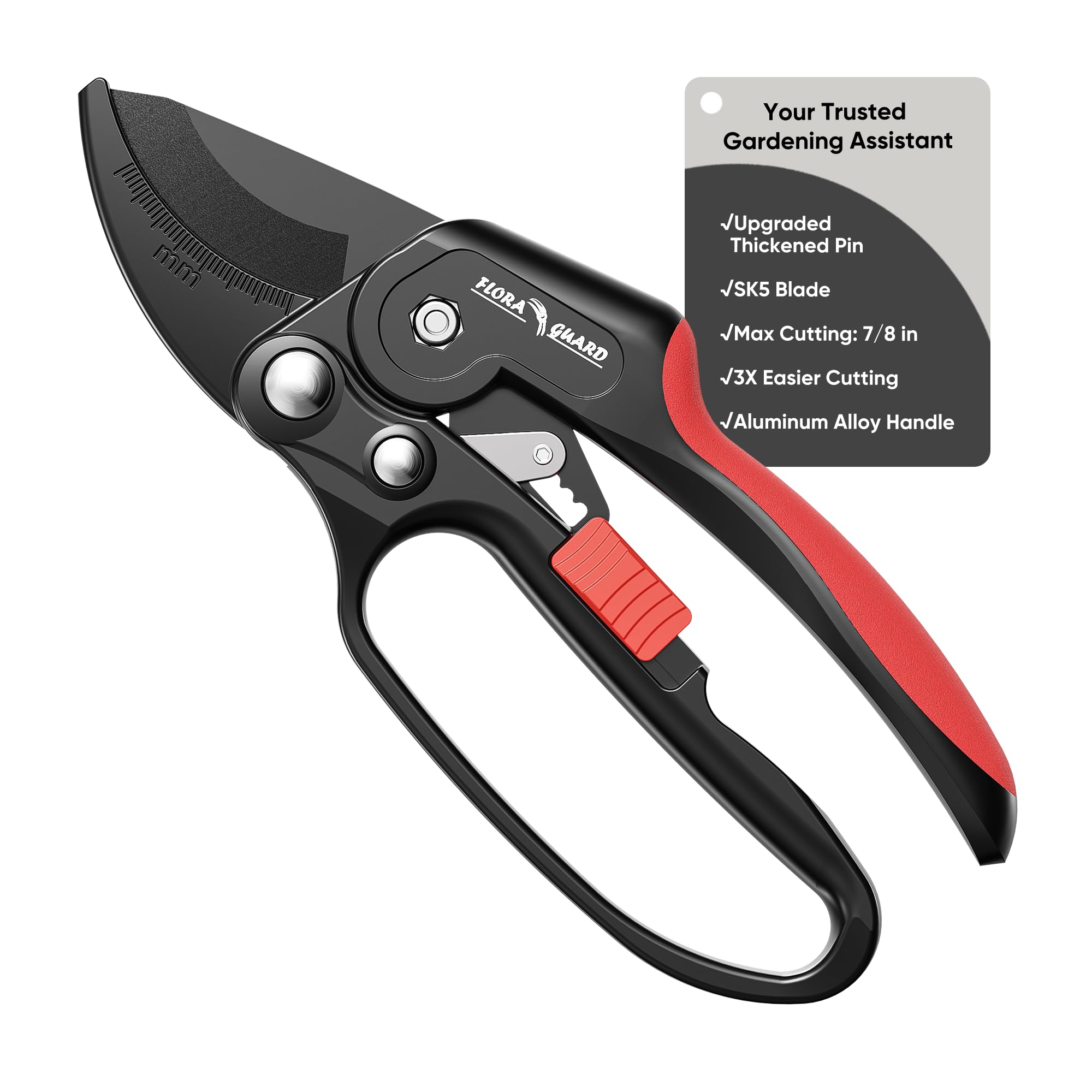 FLORA GUARD Ratchet Pruning Shears with SK5 Steel Blade, 3-Step Ratchet