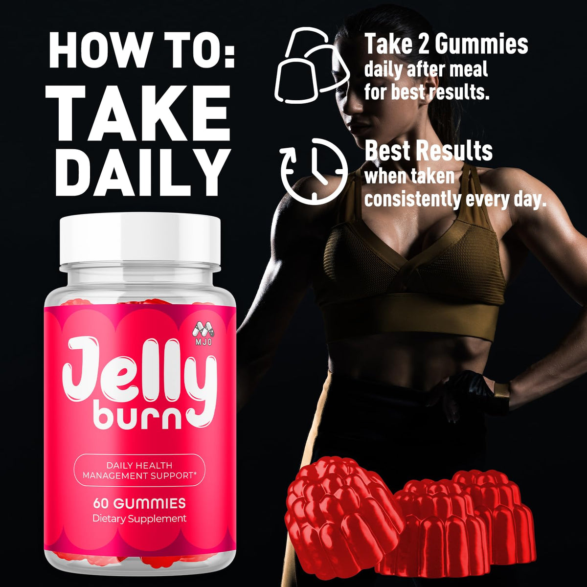 Jelly Burn Gummies, Official JellyBurn Gummys with All Natural Ingredients, Advanced Health & Wellness Vitamin Supplements Formula, Maximum Strength Active Lifestyle Multivitamin Support (60 Gummies)