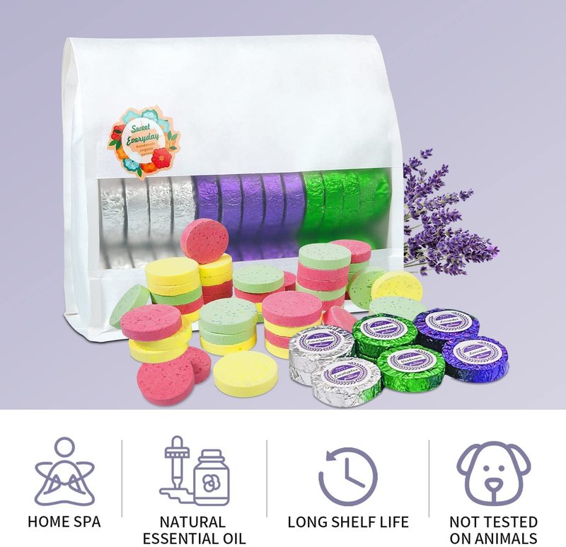 Shower Steamers Multi-Quantity Packed (45PCS) Women/Men Gift Set–Lavender, Verbena, Eucalyptus Aromatic Shower Bombs, Individually Wrapped Tablets for Mother's Day & Anniversaries