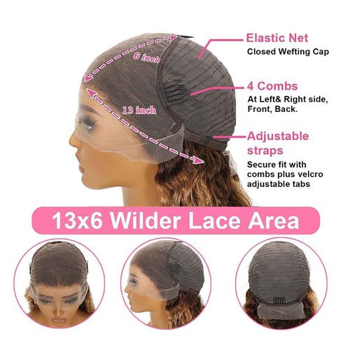 ACIWP Highlight Ombre Lace Front Wig Human Hair Pre Plucked 13x6 HD Honey Blonde 4/27 Deep Wave Lace Frontal Wigs 200% Density Glueless Colored Wigs for Women Wet and Wavy Lace Front 16 Inch