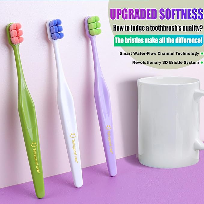 6 Pack Extra Soft Toothbrushes for Adults - 10,000 Ultra Soft Bristles for Sensitive Teeth & Receding Gums | Dentist Recommended Gentle Cleaning | BPA-Free | Dopamine Colors