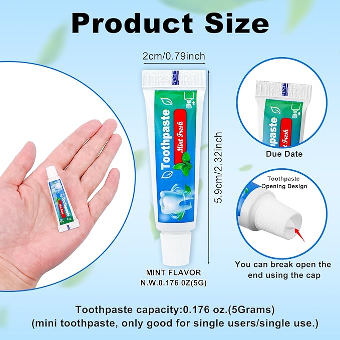 0.176 oz Bulk Travel Size Toothpaste,200 Tubes 5 Grams Extra Small Toothpaste Travel Size Bulk Mint Flavor Mini Disposable Toothpaste for Hotel,Guests,Homeless,School(Too Small,Only be Single Use)