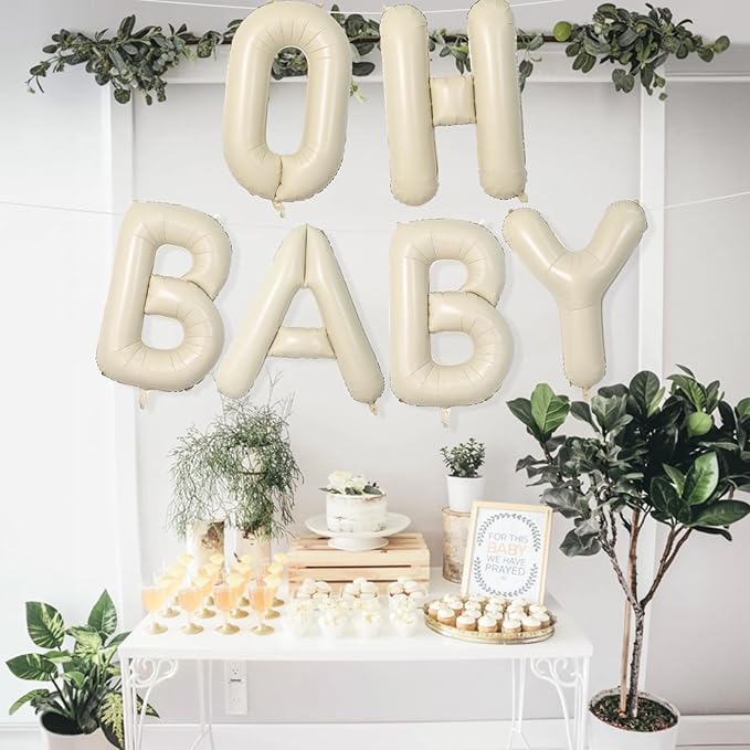 Cream OH BABY Balloons,40 Inch Letter Oh Baby Balloon Banner Beige for Baby Shower Gender Reveal Backdrop Party Decorations