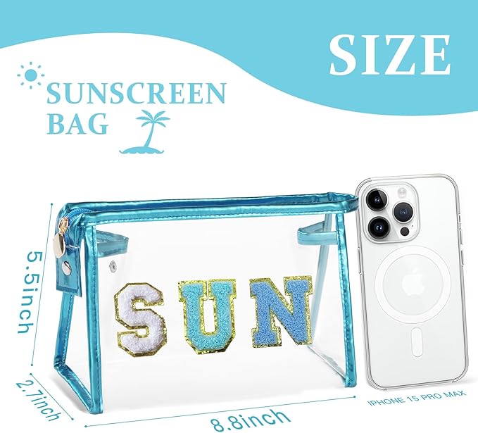 COSHAYSOO Sunscreen Bag Clear Makeup Toiletry Pouch Beach Vacation Essentials for Women Teen Girls Trip Gifts Summer Pool Travel Must Have Accessories Waterproof Stuff