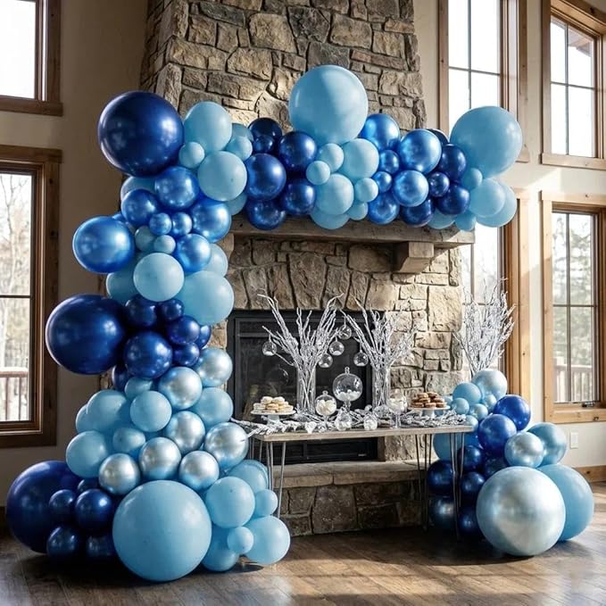Navy Royal Blue Balloon Arch Kit Double Stuffed Metallic Blue Balloon Garland Varied Sizes for Birthdays Baby Showers Graduations Weddings Proms More Special Occasions