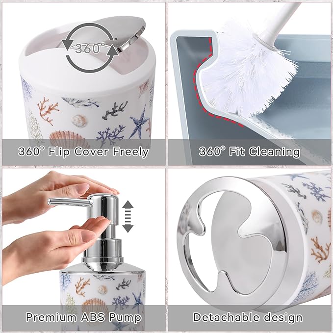 Bathroom Accessories Set 9 Piece Sea Bathroom Sets with Trash Can Bathroom Accessory Set Ocean Bathroom Accessories Set