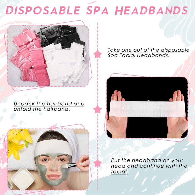 Hanaive 120 Pieces Disposable Headbands with Closure Wrapped Spa Headband for Women Salons Face Washing Shower Stretch Non Woven Hair Band for Esthetician Supplies Makeup Artists