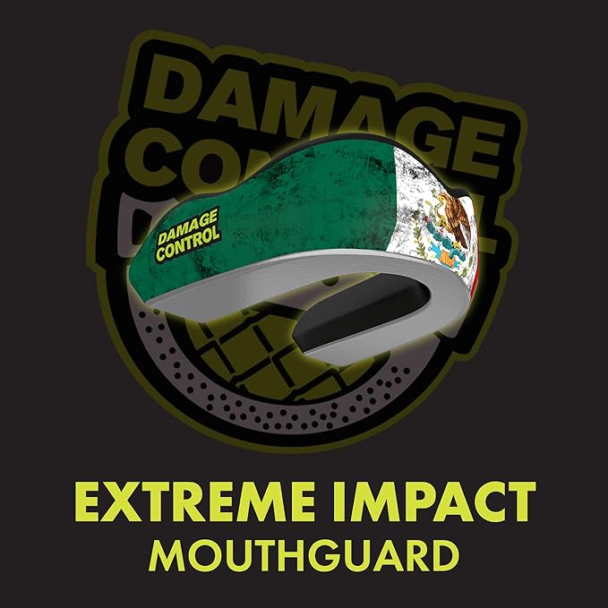 DAMAGE CONTROL Extreme Impact Mouth Guard – Sports Mouthguard for Boxing, MMA, BJJ, Hockey, Rugby, Lacrosse, & More – Mouthpiece for Teeth & Jaw Protection, for Youth & Adults (Mexican Flag EI)