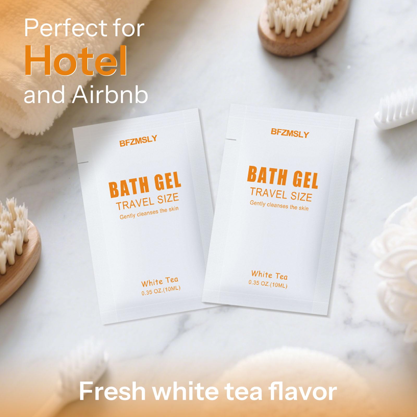 BFZMSLY 200 Pack Travel Size Body Wash Packets Bulk (0.35oz, White Tea Scent) – Mini Individual Pack TSA Approved Toiletries for Guest Body Wash for Hotels, Airbnb, Travel & Hospitality