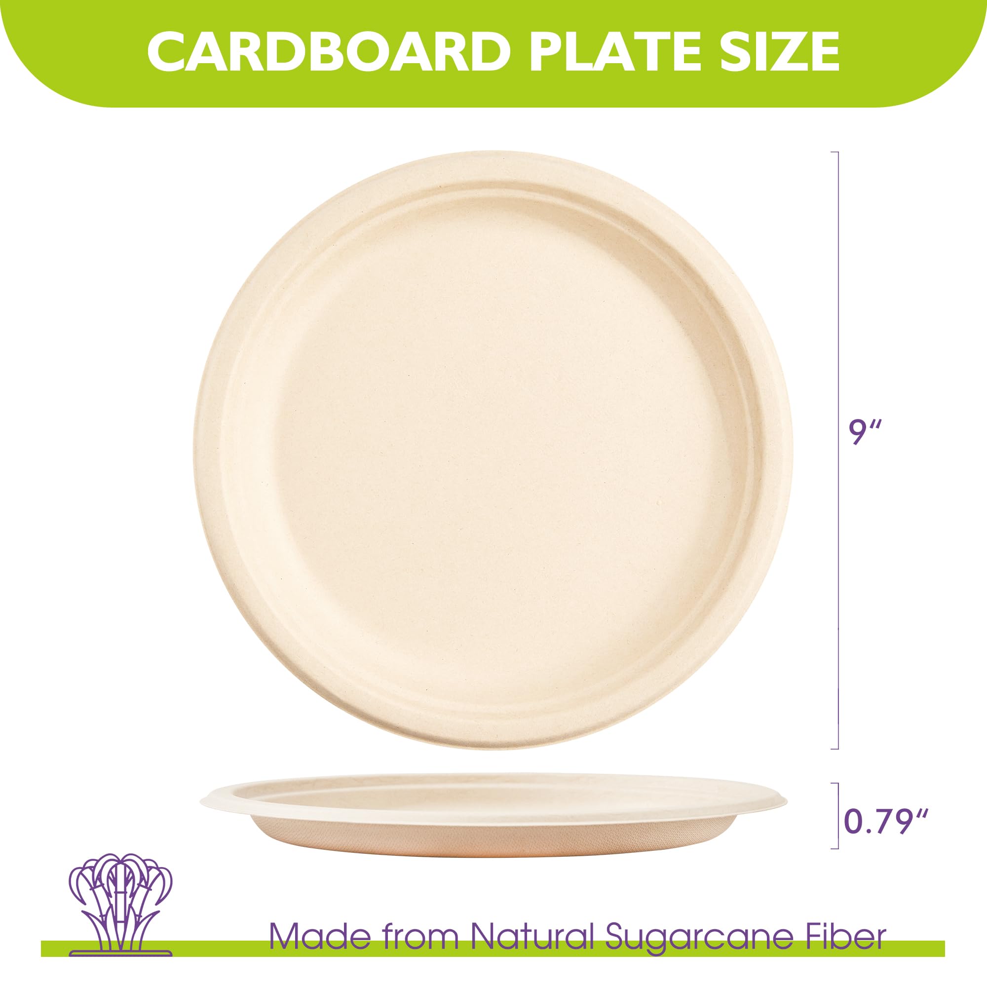 PACKINNO 9 Inch 500 Pack Compostable Paper Plates Round Unbleached Brown Plates Made from Natural Sugarcane Fibers, Biodegradable Heavy Duty Disposable Plates for Party, Camping, Picnic