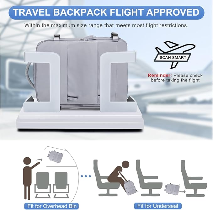 Grey Travel Backpack - Carry On Flight Approved Mochila De Viaje Personal Item - Large Backpack for Men & Women - 18x14x8 Inches