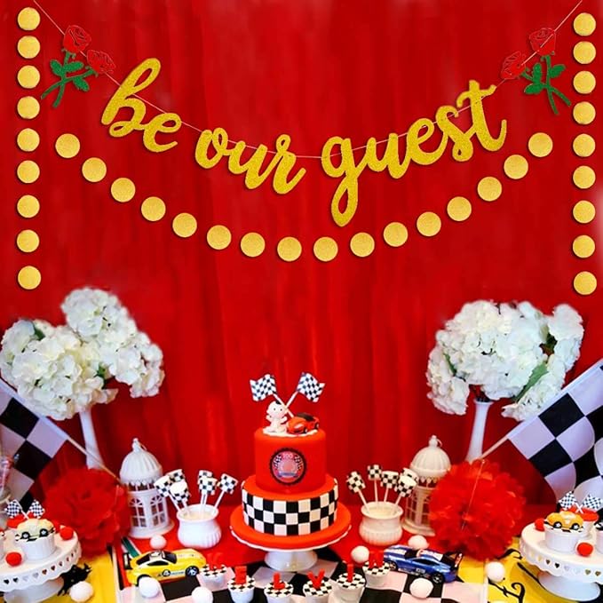 Be Our Guest Gold Sign Banner - Reception Banner for Beauty And The Beast Party, Bridal Shower, Wedding, Engagement, Bachelorette, Baby Shower, Birthday, Housewarming Decorations