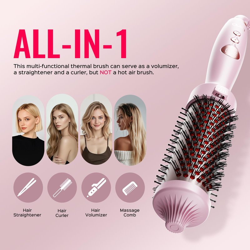Thermal Brush,Lena All-in-1 with 1.5 inch Titanium Barrel-Infrared&Negative Ion Technology,Smooth,Frizz-Free Styling Tool,5 Heat Settings,LED Display,Easy to Use,Pink