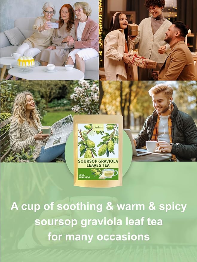 TeeLux Soursop Graviola Leaf Tea Bags, Natural Soursop Leaves Tea, Mild & Smooth Taste, Caffeine Free, 50 Count