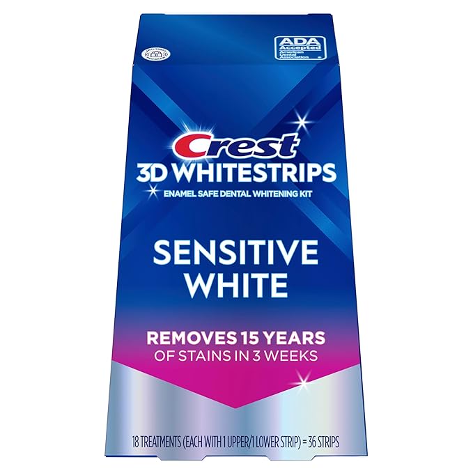 Crest 3D Whitestrips Sensitive At-Home Teeth Whitening Kit, 18 Treatments, Gently Removes 15 Years of Stains, Crest Whitestrips, Teeth Whitening Kit