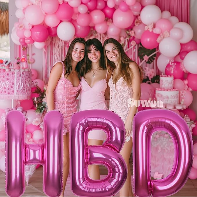 SUWEN 40 Inch Hot Pink Large S Letter Balloons Big Foil Helium Letter Balloons A-Z Jumbo Mylar Happy Birthday Party Decorations for Woman Anniversary Party Supplies