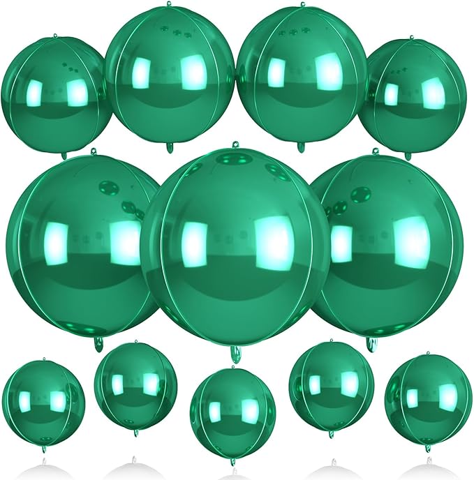 Biapian 12Pcs Emerald Green Round Balloons Foil, 22" 18" 15" 10" 4D Sphere Shaped Ball Balloon, Large Metallic Green Balloons for Wedding Prom Jungle Baby Shower Birthday Party Decorations Backdrop