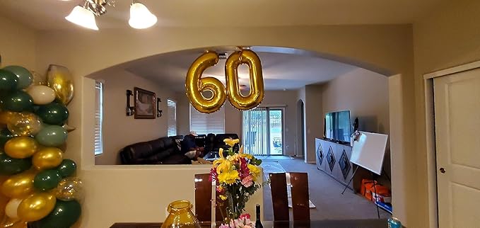 60 Balloon Number, Gold Number 60th Birthday Balloons 40 Inch, 60 Years Old Gold Birthday Decorations for Men Women, 60th Anniversary Decorations