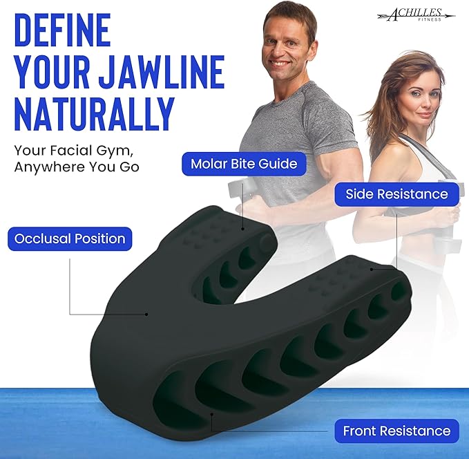Achilles Fitness Double Chin Reducer Jaw Exerciser – Black, 60LB Advanced Resistance, 1 Piece Jawline Sculptor and Face Slimmer for Women and Men – Ideal for Mewing Practice