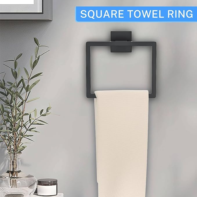 5 Pieces Towel Bar Set Matte Black Bathroom Hardware Accessories Set Include Towel Rack TP Holder Towel Ring Coat Hooks Stainless Steel Wall Mounted Towel Holder Set for Bathroom,23.6 in