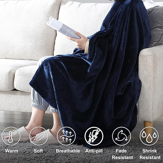Hansleep Fleece King Size Blanket for Bed Navy, Super Soft Flannel Fuzzy King Size Plush Cozy Blanket for All Seasons, Navy, King 90x108 Inches