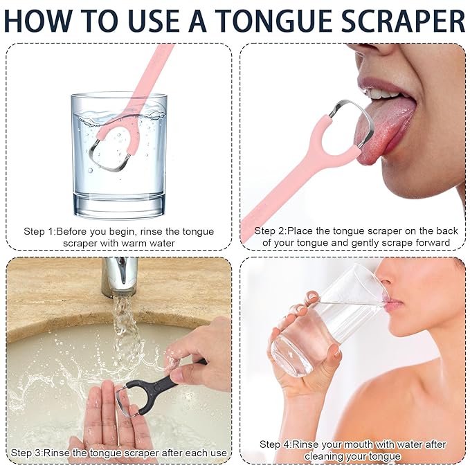 5pcs Colorful Tongue Scraper, Portable Tongue Cleaner with Ergonomic Handle Stainless Steel & Plastic Tongue Scraper for Adults Kids (5 Colors)
