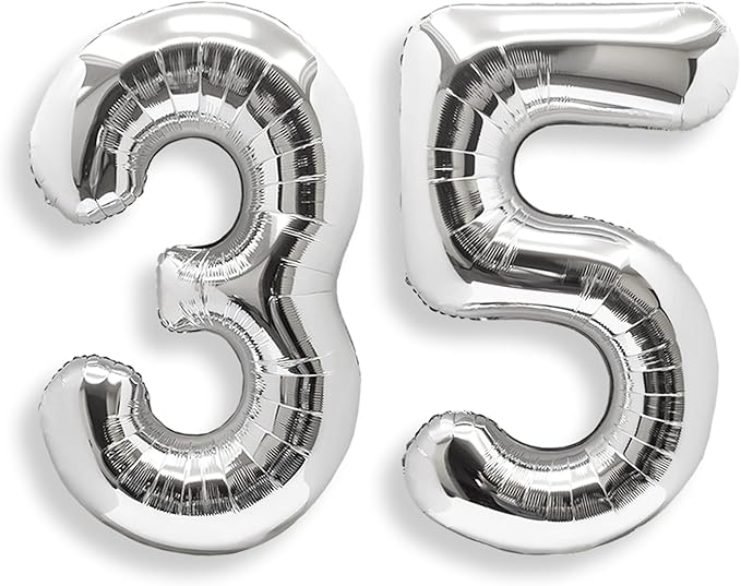 AULE 40 Inch Large 35 Balloon Numbers Silver, Big Foil Number Balloons, Giant Helium Happy 35th Birthday Party Decorations for Man and Women, Huge Mylar Anniversary Party Supplies