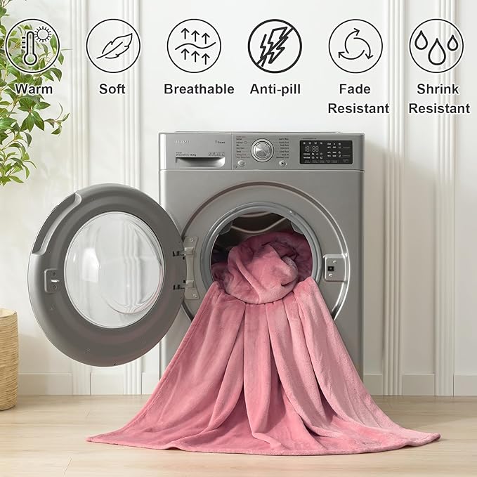 Hansleep Fleece Dusty Rose Twin Blanket, Super Soft Flannel Fuzzy Plush Cozy Blanket for All Seasons, Dusty Rose, Twin 60x80 Inches