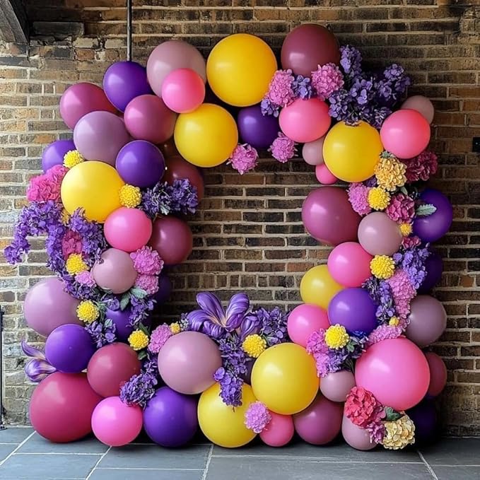 Pink Yellow Balloon Arch - Double Stuffed Hot Pink Purple Balloons Different Size Latex Magenta Balloon Garland for Happy Birthday Baby Shower Wedding Fall Mexican Party Decorations
