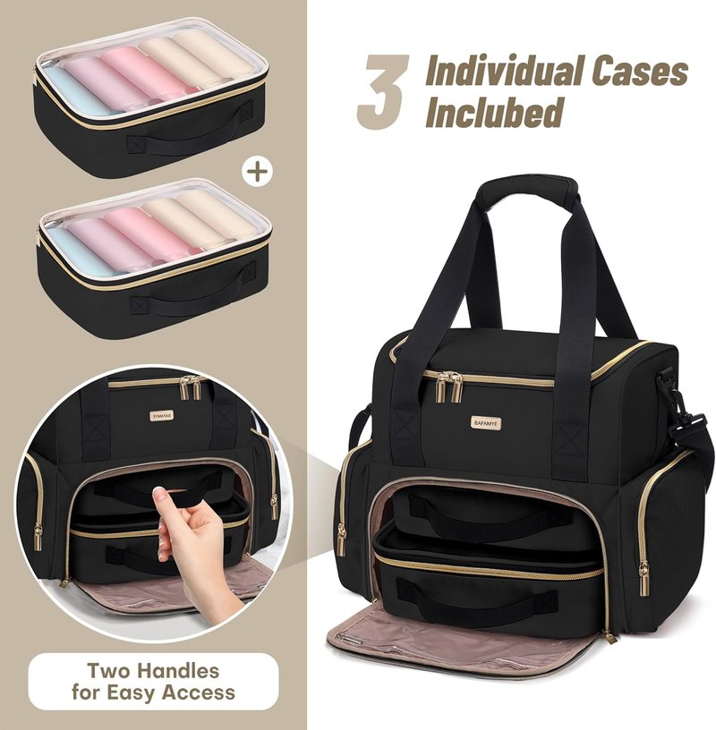 BAFAMYE Large Makeup Travel Cosmetic Bag with 2 Removable Case, Double Layer Big Travel Make Up Organizer Case, Toiletry Bag for Women, Train Cases Bags